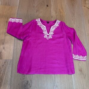 Talbots Linen Embroidered V-Neck Tunic | XL | Resort | Preppy | Classic